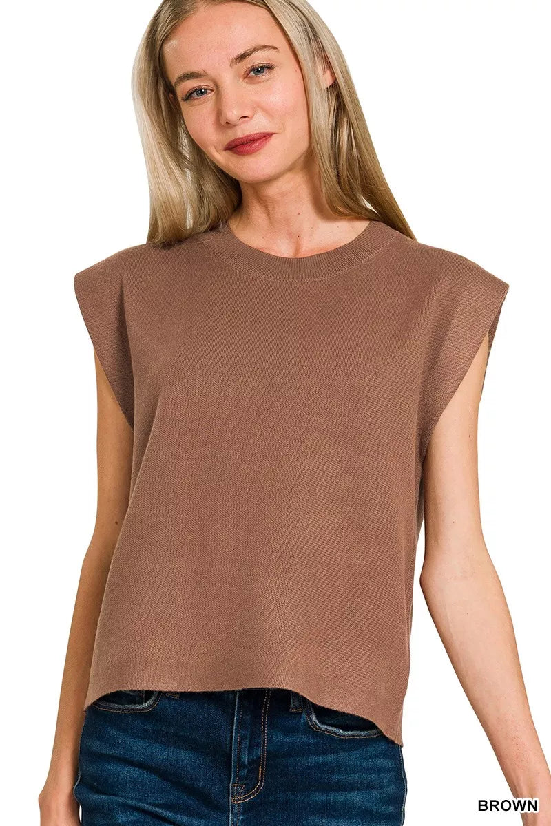 Women’s brown round-neck sleeveless viscose sweater vest