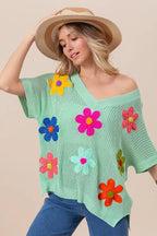 BiBi Flower Patch Dolman Sleeve Sweater – Lightweight Chic Style