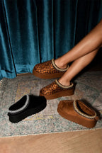 Embroidered Trim Round Toe Platform Boots – Boho Chic Statement