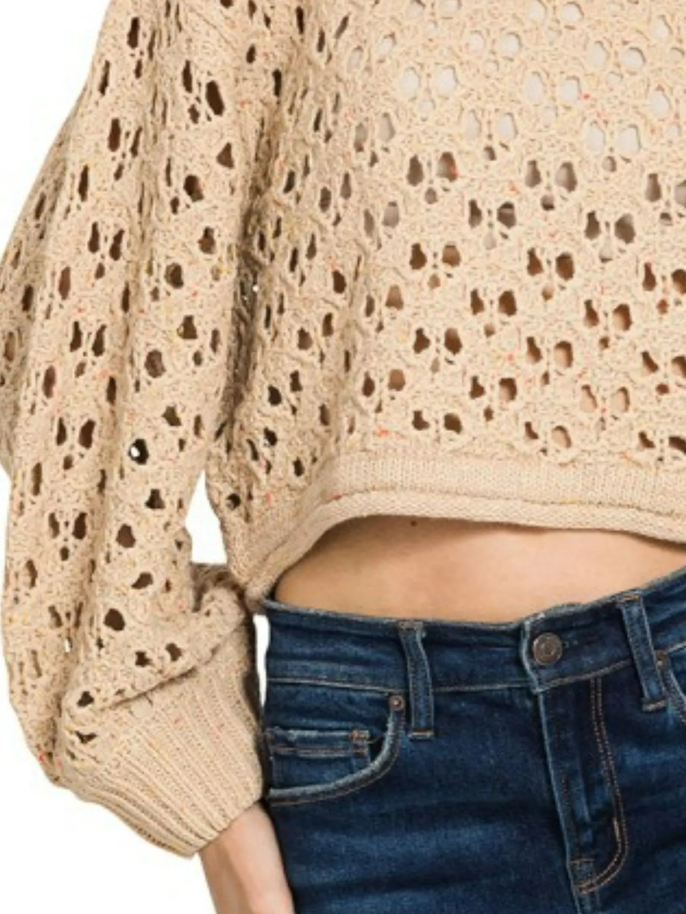 Oversized Cropped Crochet Knit Sweater – Boho Chic & Cozy Style