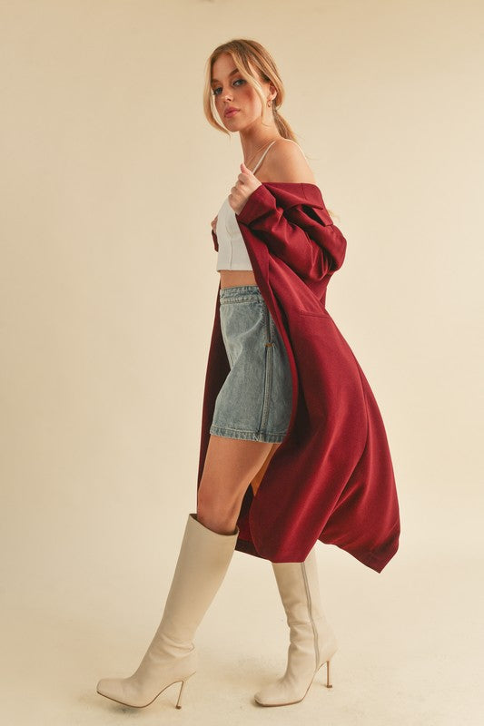 Aemi + Co Lapel Collar Long Sleeve Longline Coat