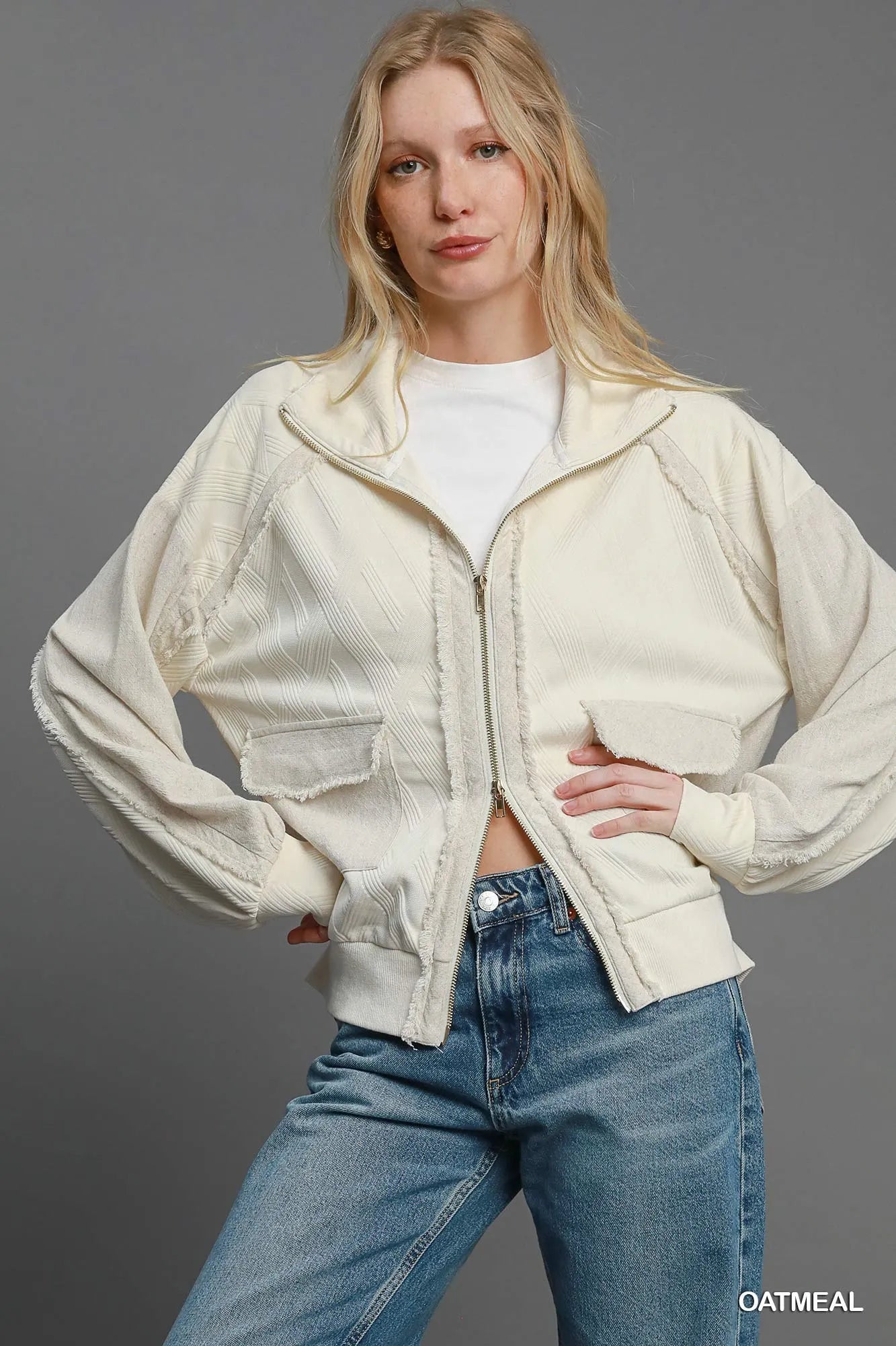 Jacquard Jacket – Linen Blend Textured Zip-Up for Modern Style