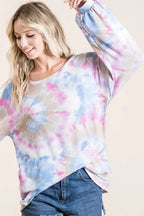 Tie Dye Terry Top – Puff Sleeves & Playful Casual Style