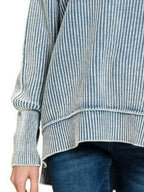 Dusty Blue Oversized Ribbed Knit Pullover – Chic Everyday Sweater