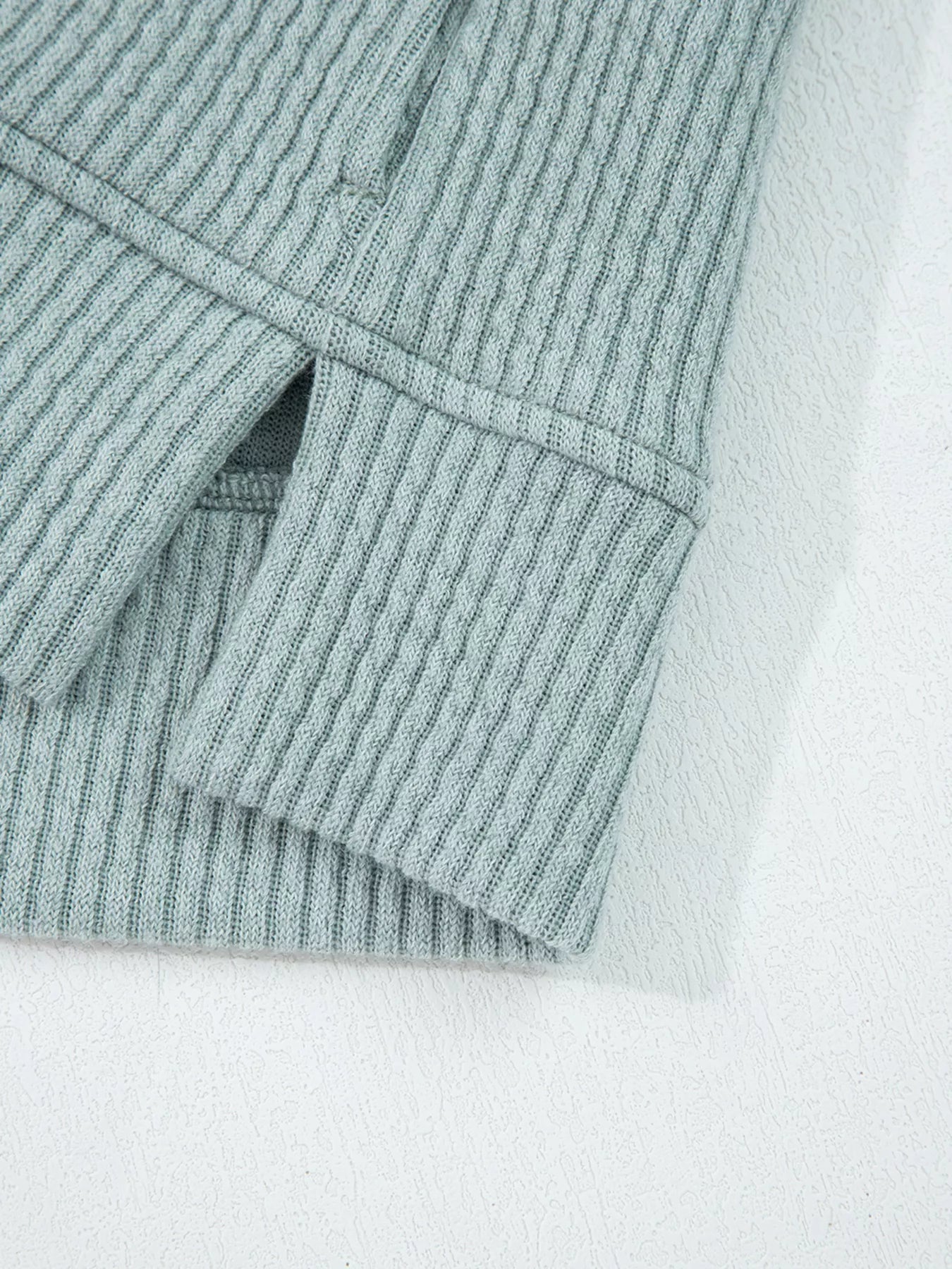 Ribbed Drop Shoulder Knit Hoodie – Cozy Casual Pullover