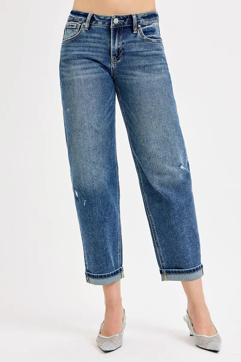 Relaxed Straight Crop Jeans – Vintage Medium Blue Everyday Denim