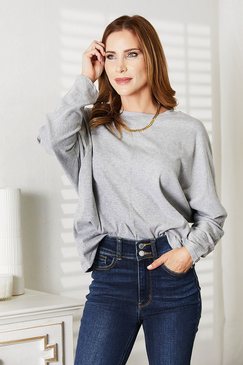 Detail Round Neck Long Sleeve Top – Versatile, Comfy & Chic