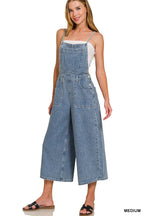 Medium Washed Wide Leg Denim Overalls | Women’s Retro Casual Jeans