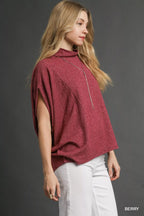 Umgee Textured Mock Neck Top – Effortless Relaxed Fit Chic Style