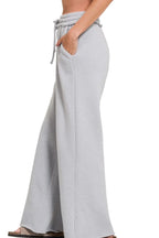 Heather Gray Wide-Leg Pants – High Waist, Drawstring & Cotton Blend