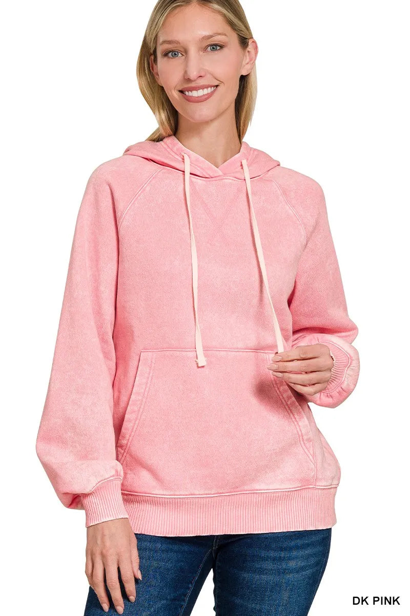 Acid Wash Fleece Hoodie with Kangaroo Pocket – Cozy & Stylish