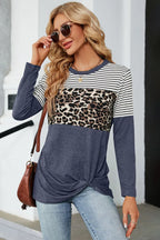 Leopard Striped Round Neck T-Shirt – Casual Chic Everyday Top