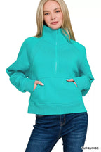 Zenana Fleece Half Zip Sweatshirt – Cozy Kangaroo Pocket Everyday Style
