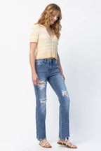 Judy Blue Mid Rise Destroy Straight Jeans – Trendy Distressed Style