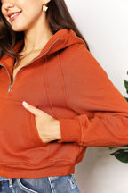 Double Take Half Zip Long Sleeve Hoodie