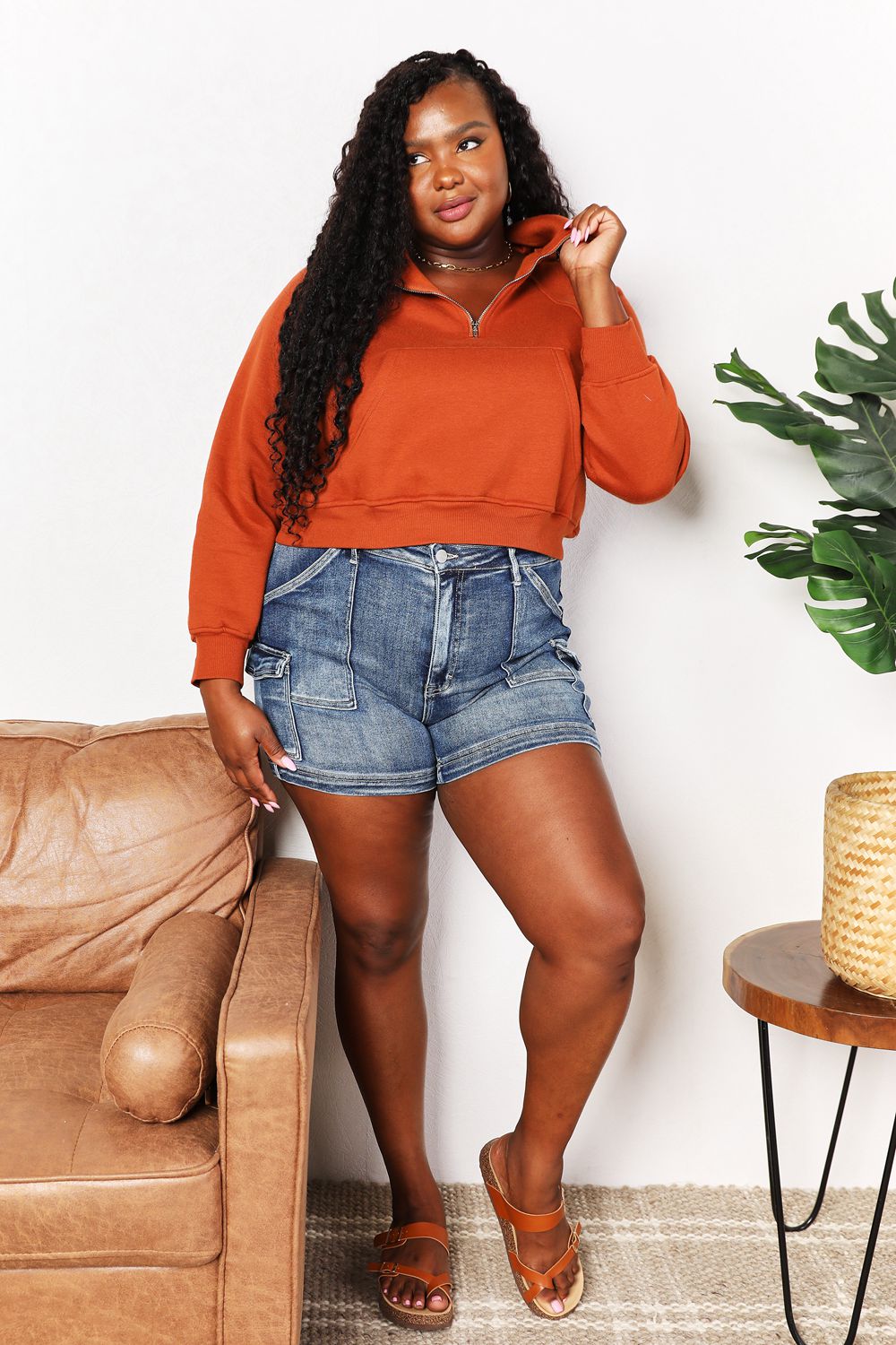 Double Take Half Zip Long Sleeve Hoodie