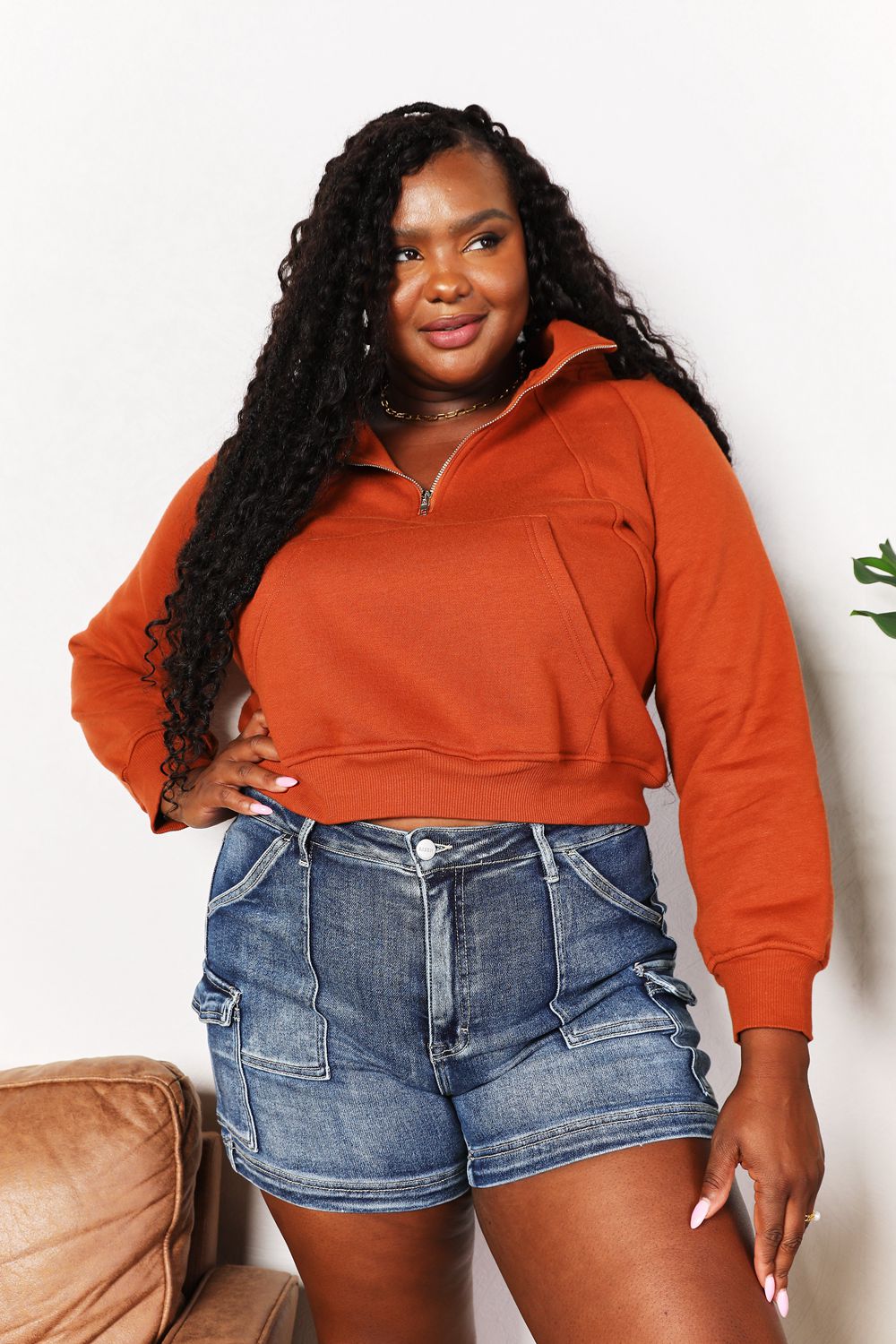 Double Take Half Zip Long Sleeve Hoodie