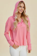 Double Take High Low Dropped Shoulder Long Sleeve Hoodie