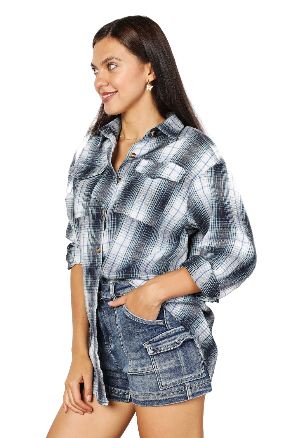 Plaid Button-Up Blouse