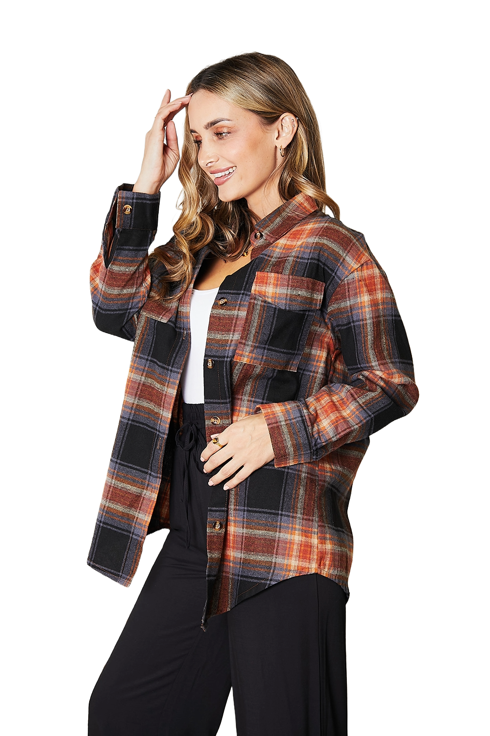 Plaid Button-Up Blouse