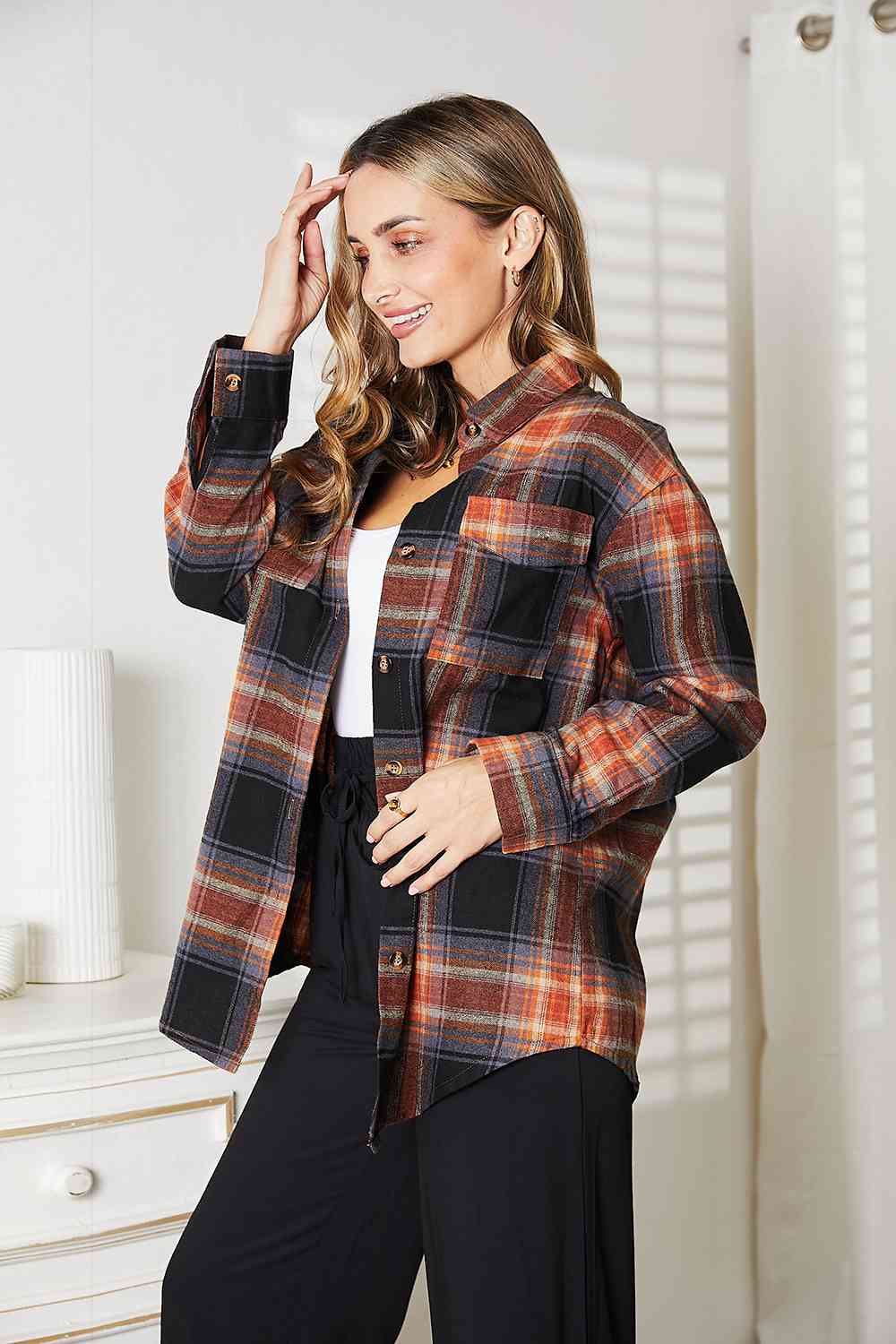 Plaid Button-Up Blouse