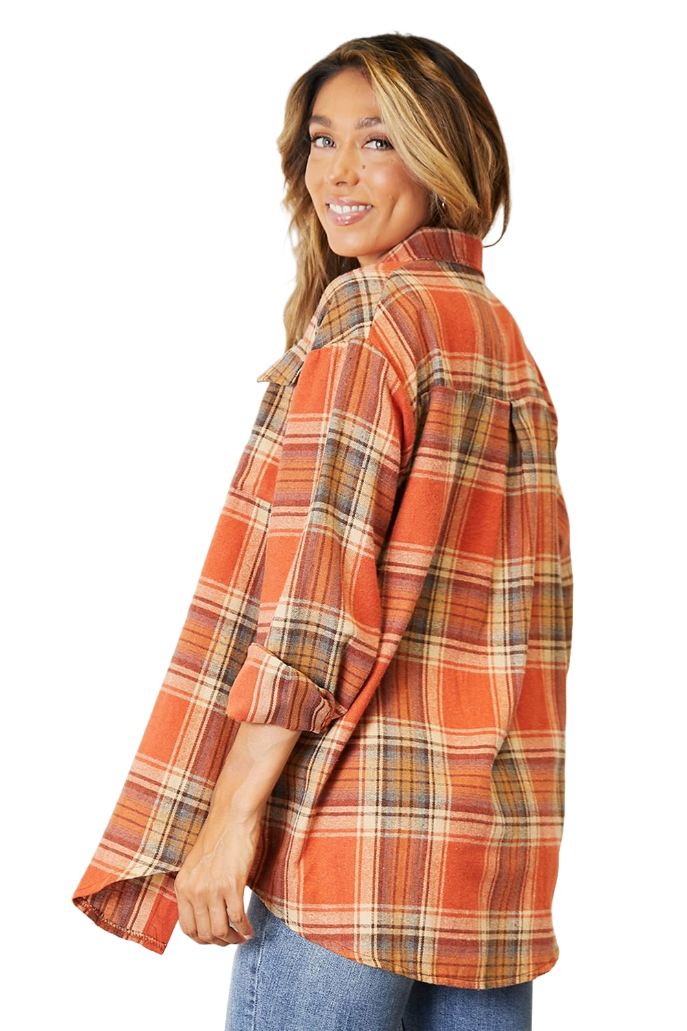 Plaid Button-Up Blouse