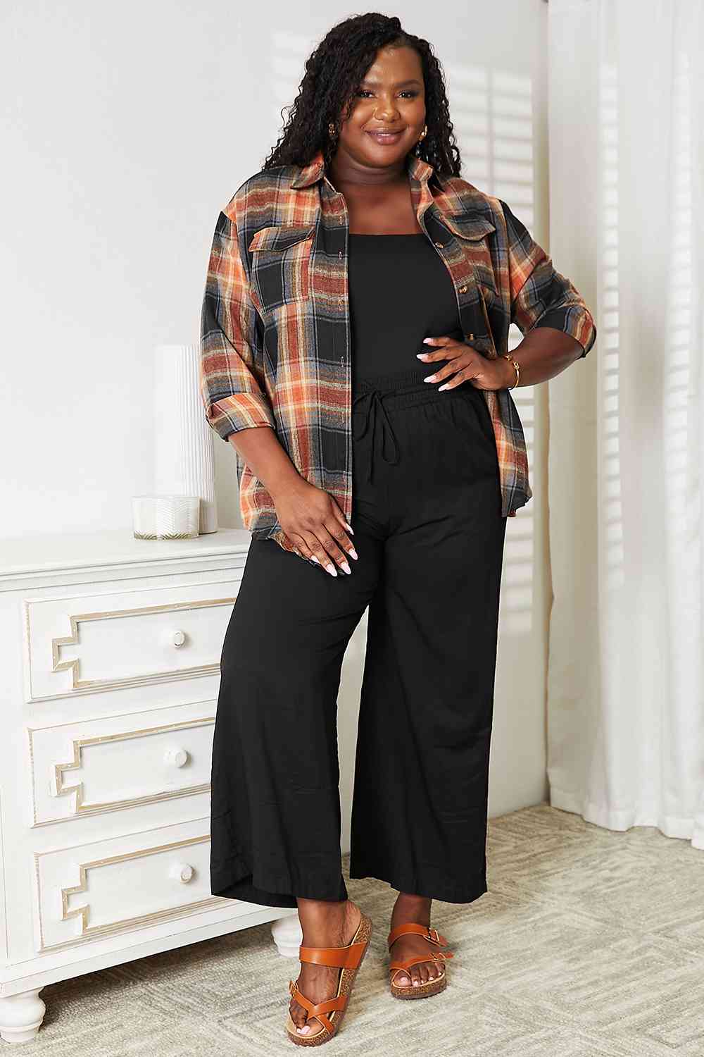 Plaid Button-Up Blouse