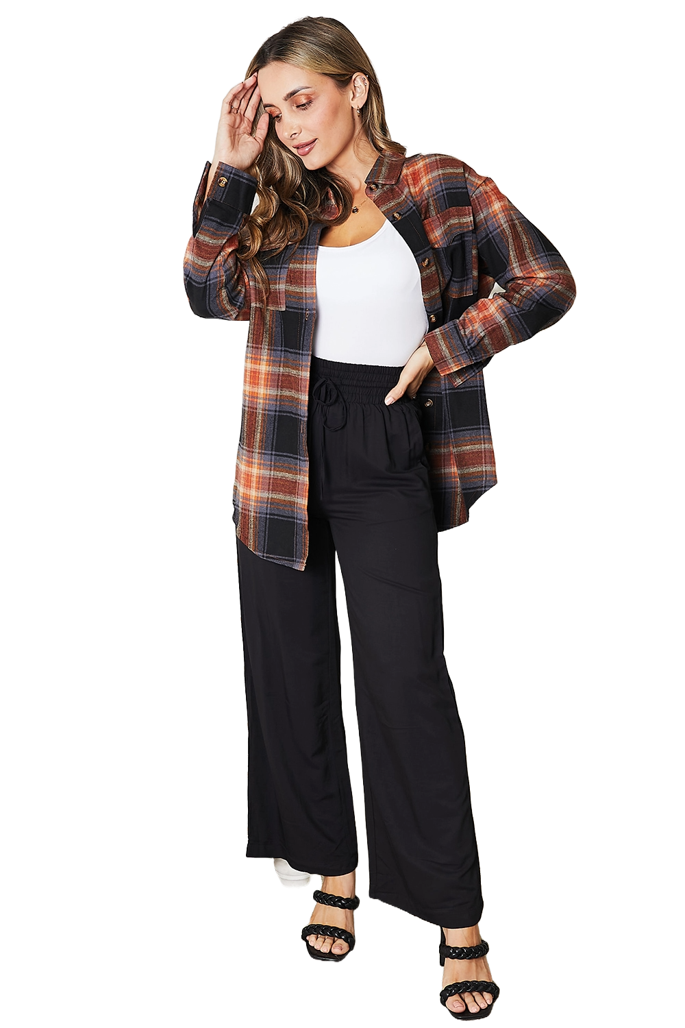 Plaid Button-Up Blouse
