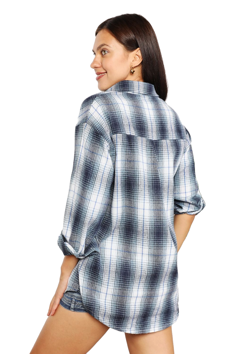 Plaid Button-Up Blouse