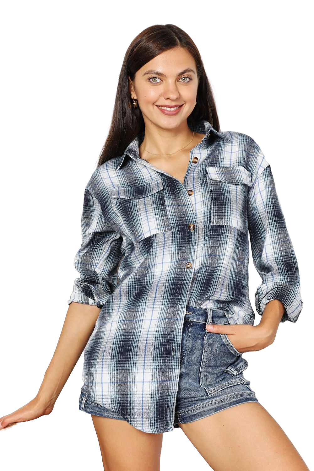 Plaid Button-Up Blouse