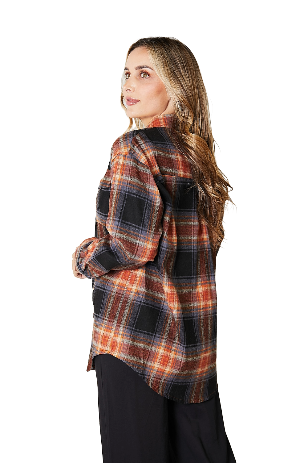 Plaid Button-Up Blouse