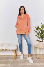 Double Take Quarter Snap Dropped Shoulder Hoodie