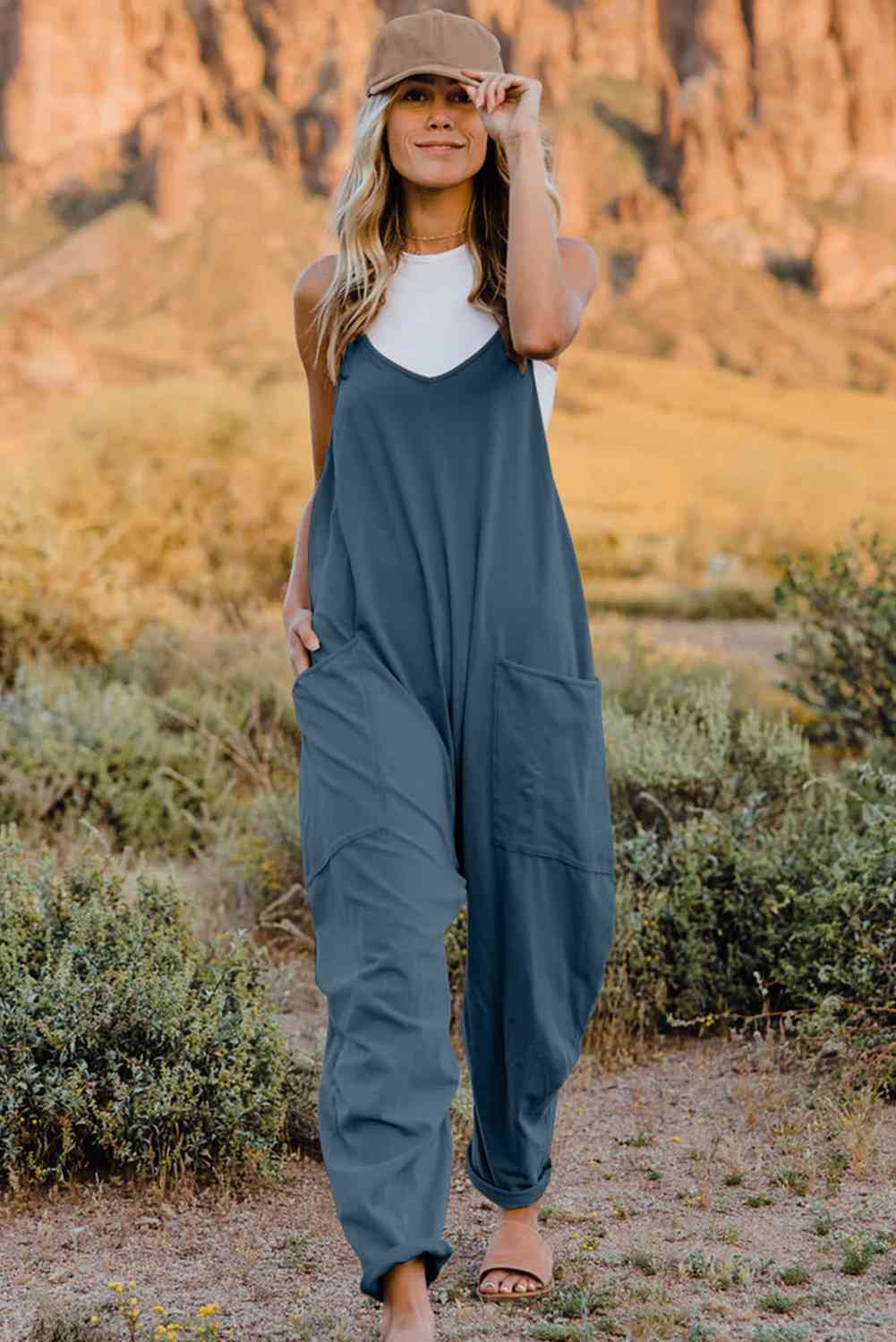 Double Take V-Neck Sleeveless Jumpsuit with Pockets – Chic & Comfy