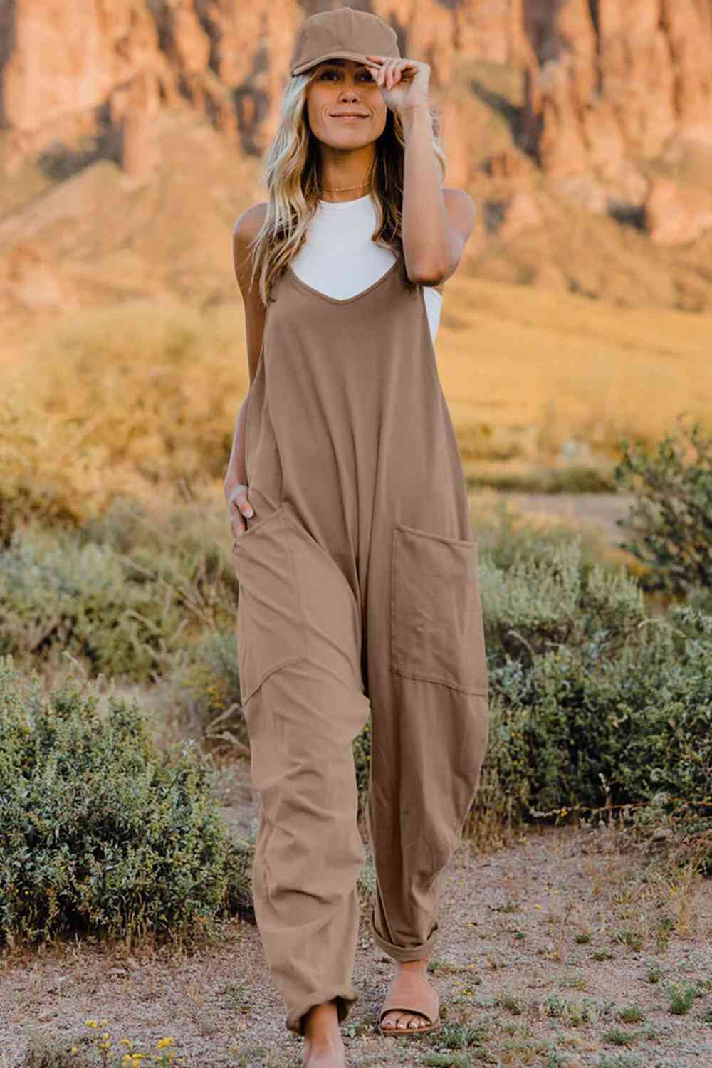 Double Take V-Neck Sleeveless Jumpsuit with Pockets – Chic & Comfy