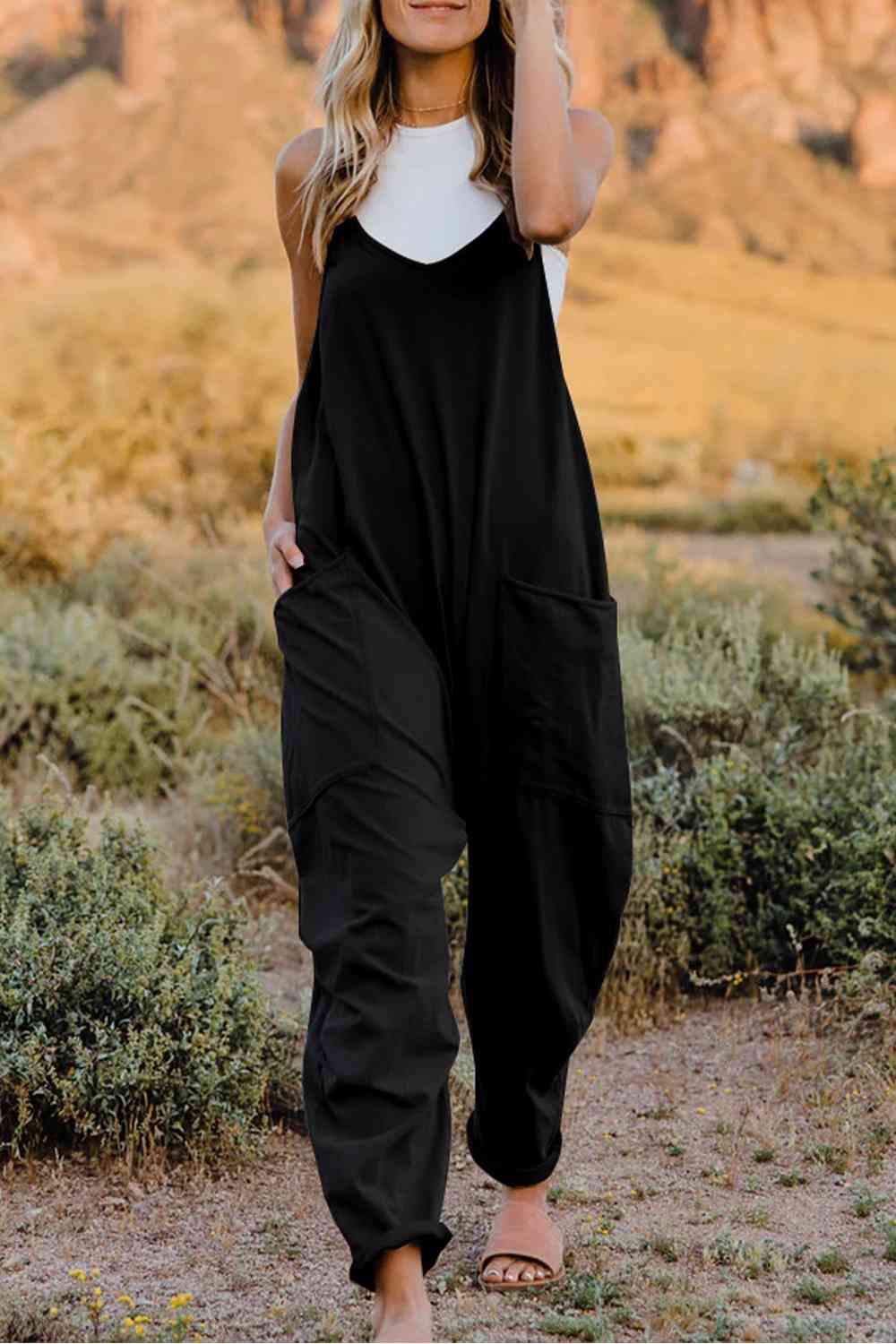 Double Take V-Neck Sleeveless Jumpsuit with Pockets – Chic & Comfy