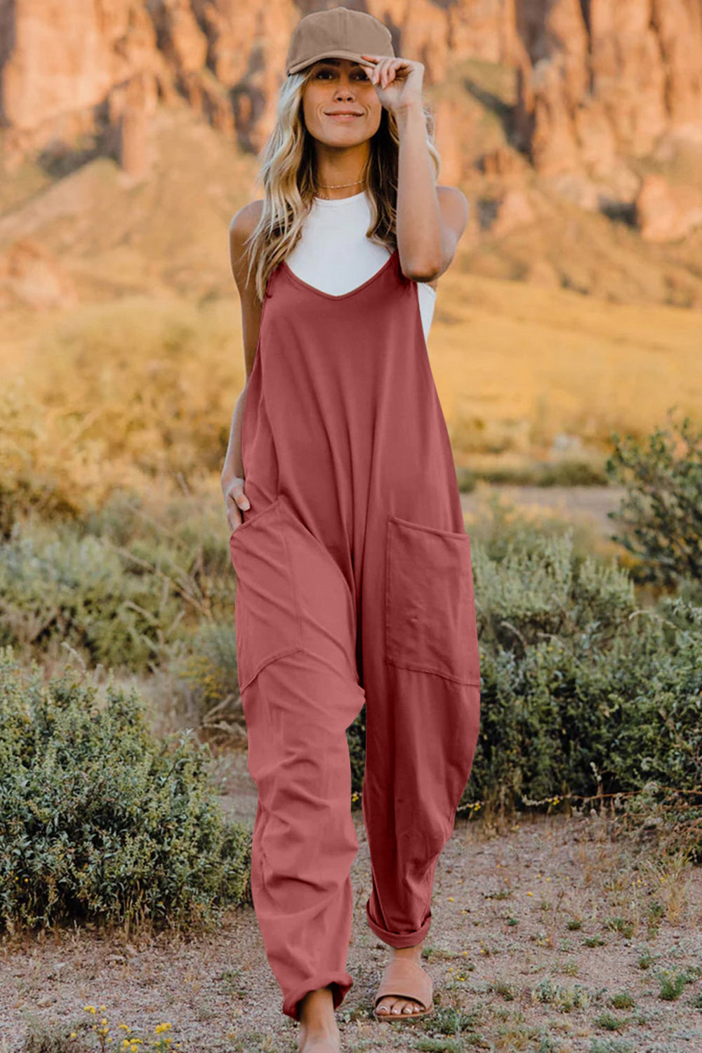 Double Take V-Neck Sleeveless Jumpsuit with Pockets – Chic & Comfy