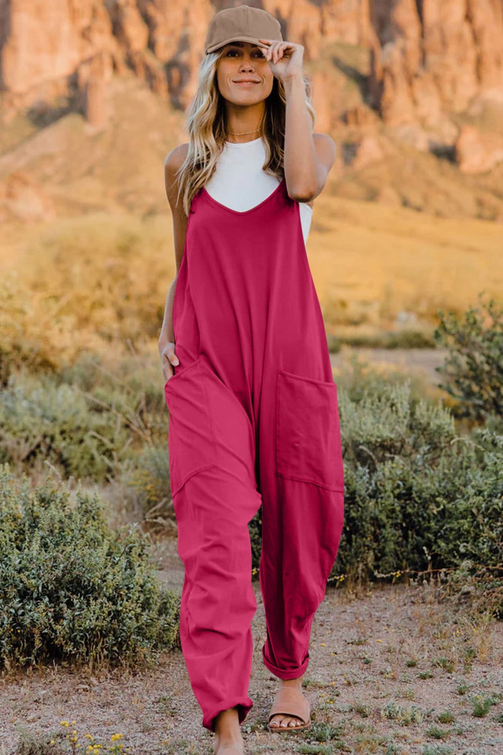 Double Take V-Neck Sleeveless Jumpsuit with Pockets – Chic & Comfy