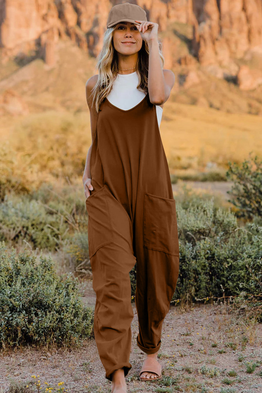 Double Take V-Neck Sleeveless Jumpsuit with Pockets – Chic & Comfy