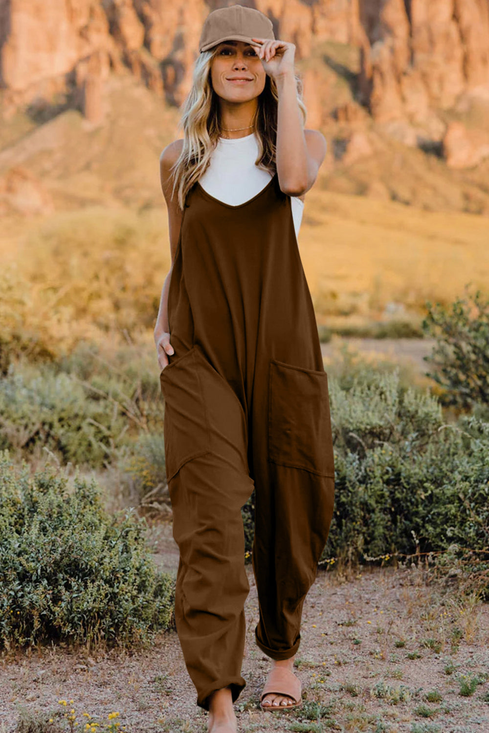 Double Take V-Neck Sleeveless Jumpsuit with Pockets – Chic & Comfy