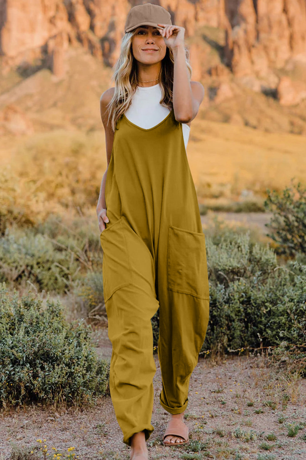 Double Take V-Neck Sleeveless Jumpsuit with Pockets – Chic & Comfy