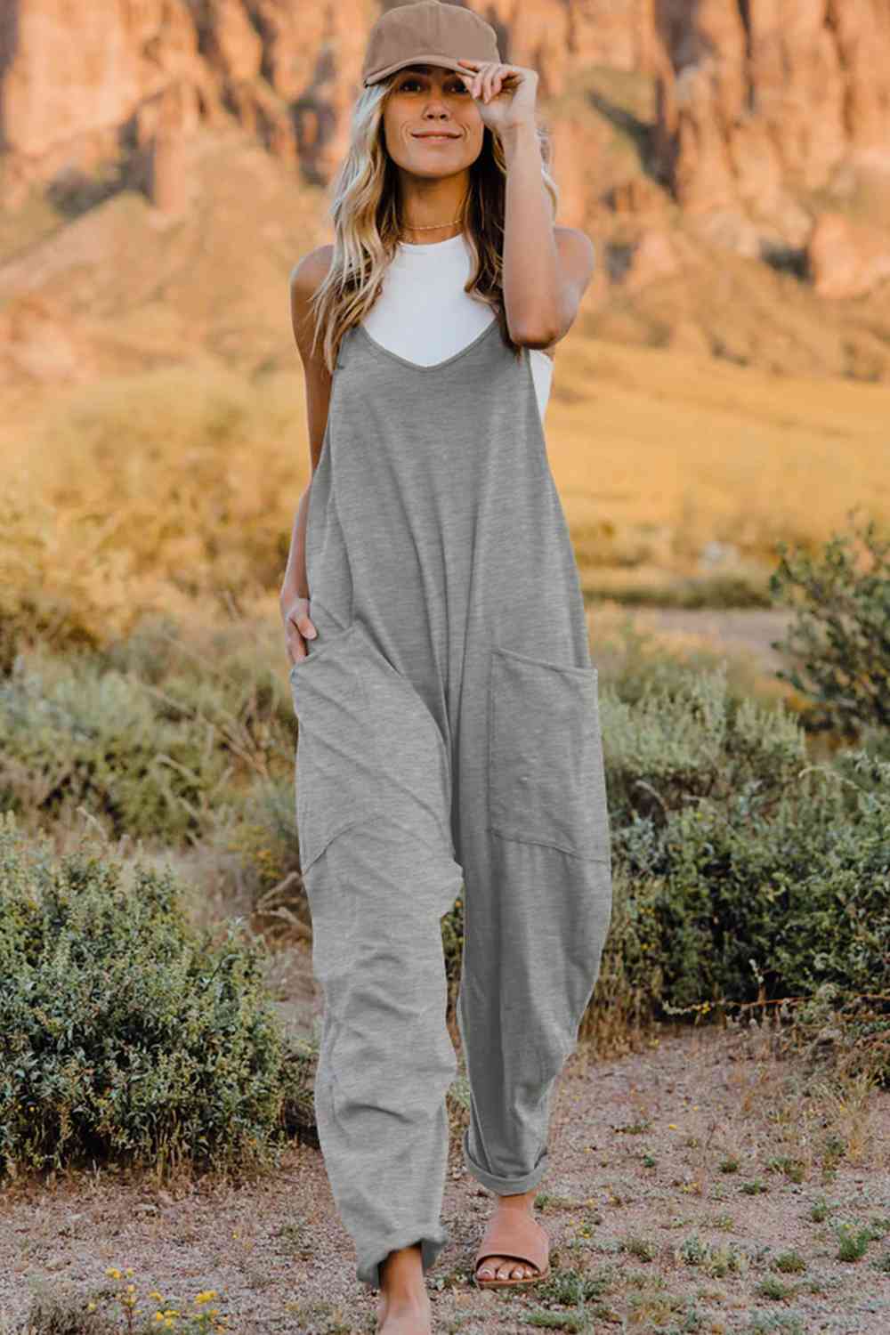 Double Take V-Neck Sleeveless Jumpsuit with Pockets – Chic & Comfy