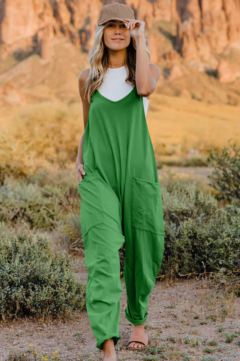 Double Take V-Neck Sleeveless Jumpsuit with Pockets – Chic & Comfy