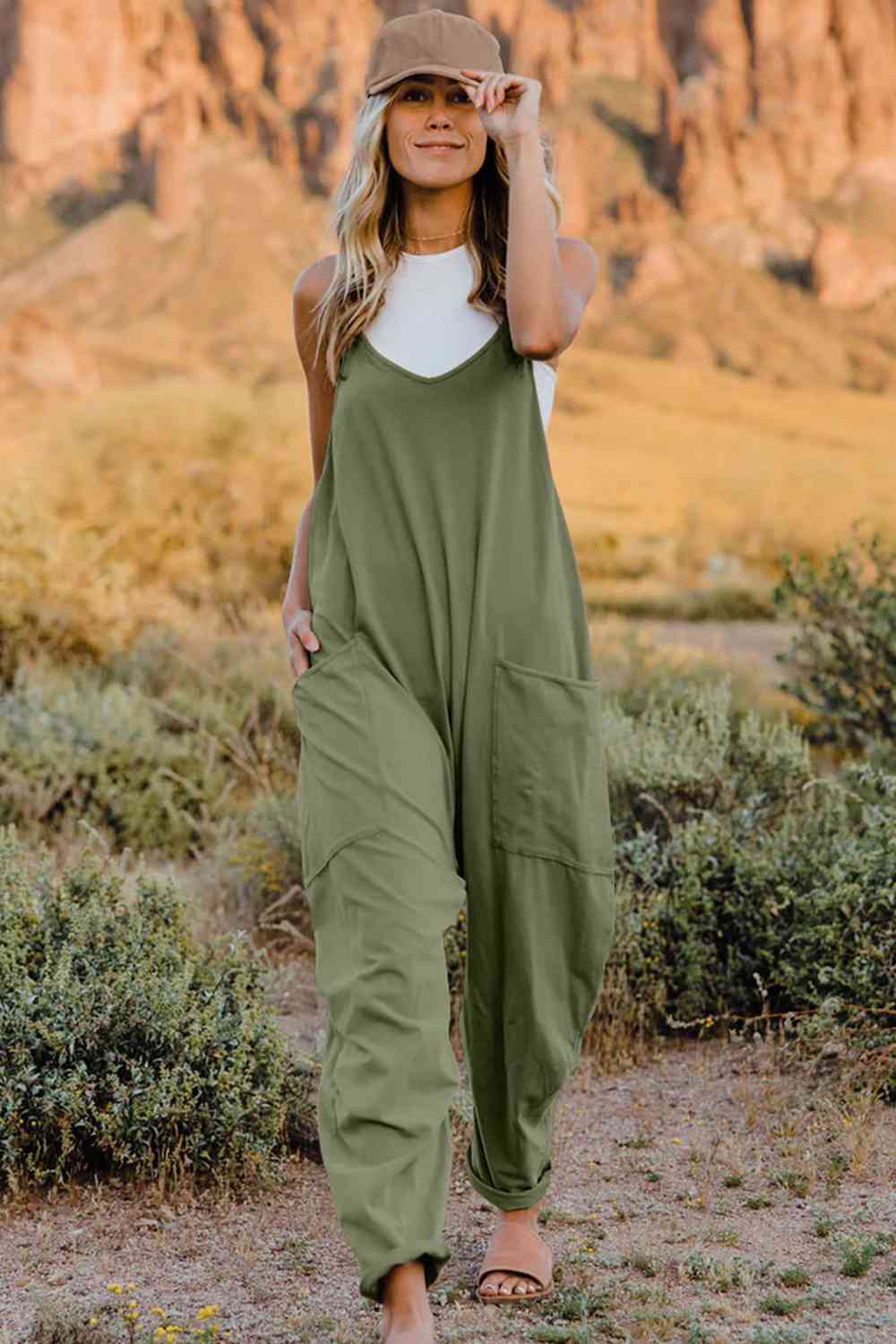 Double Take V-Neck Sleeveless Jumpsuit with Pockets – Chic & Comfy