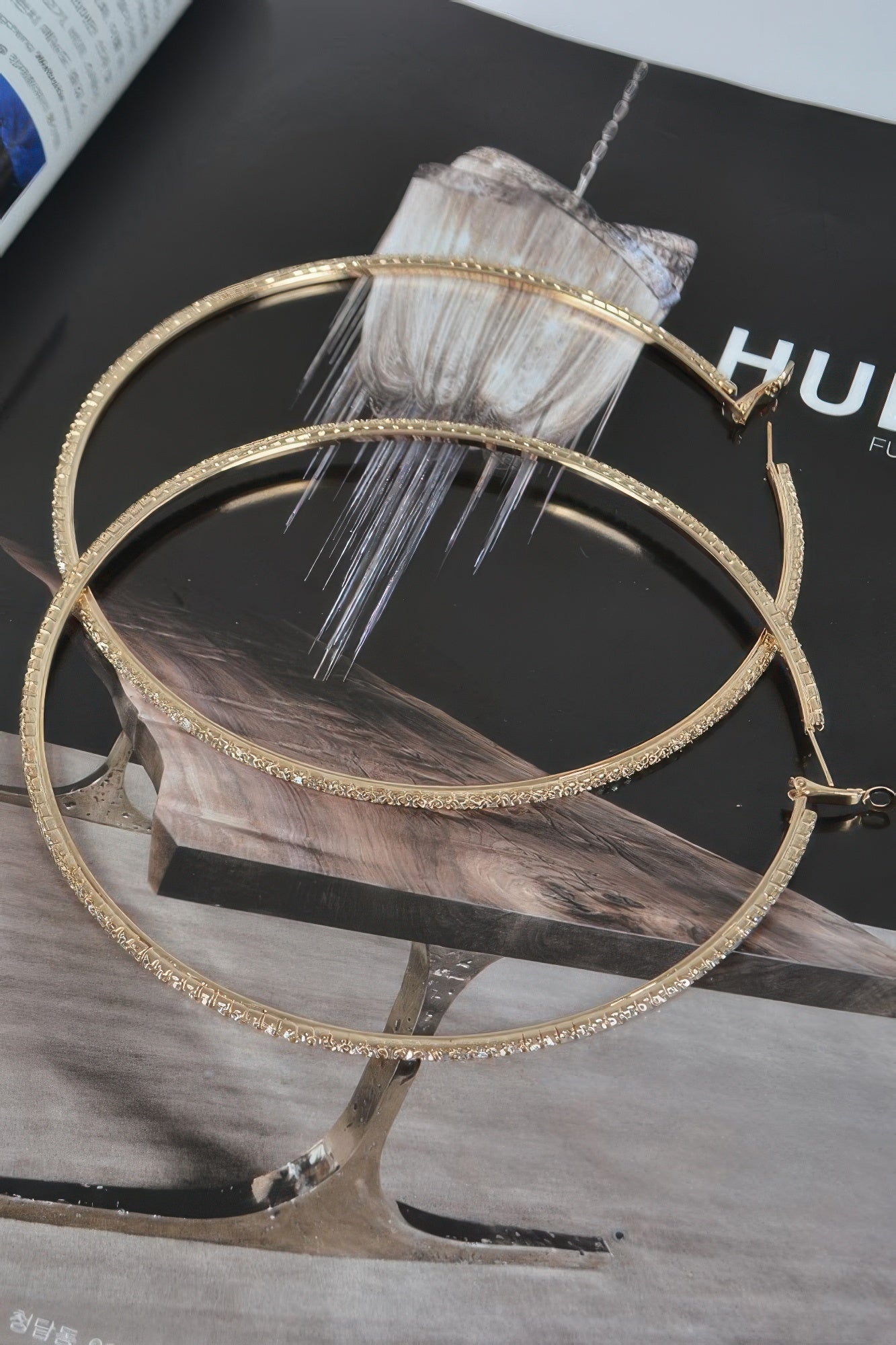 Dreamkue 12cm Double Rhinestone Hoop Earrings