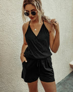 Dreamkue Button Sleeveless Spaghetti Strap Cami Romper