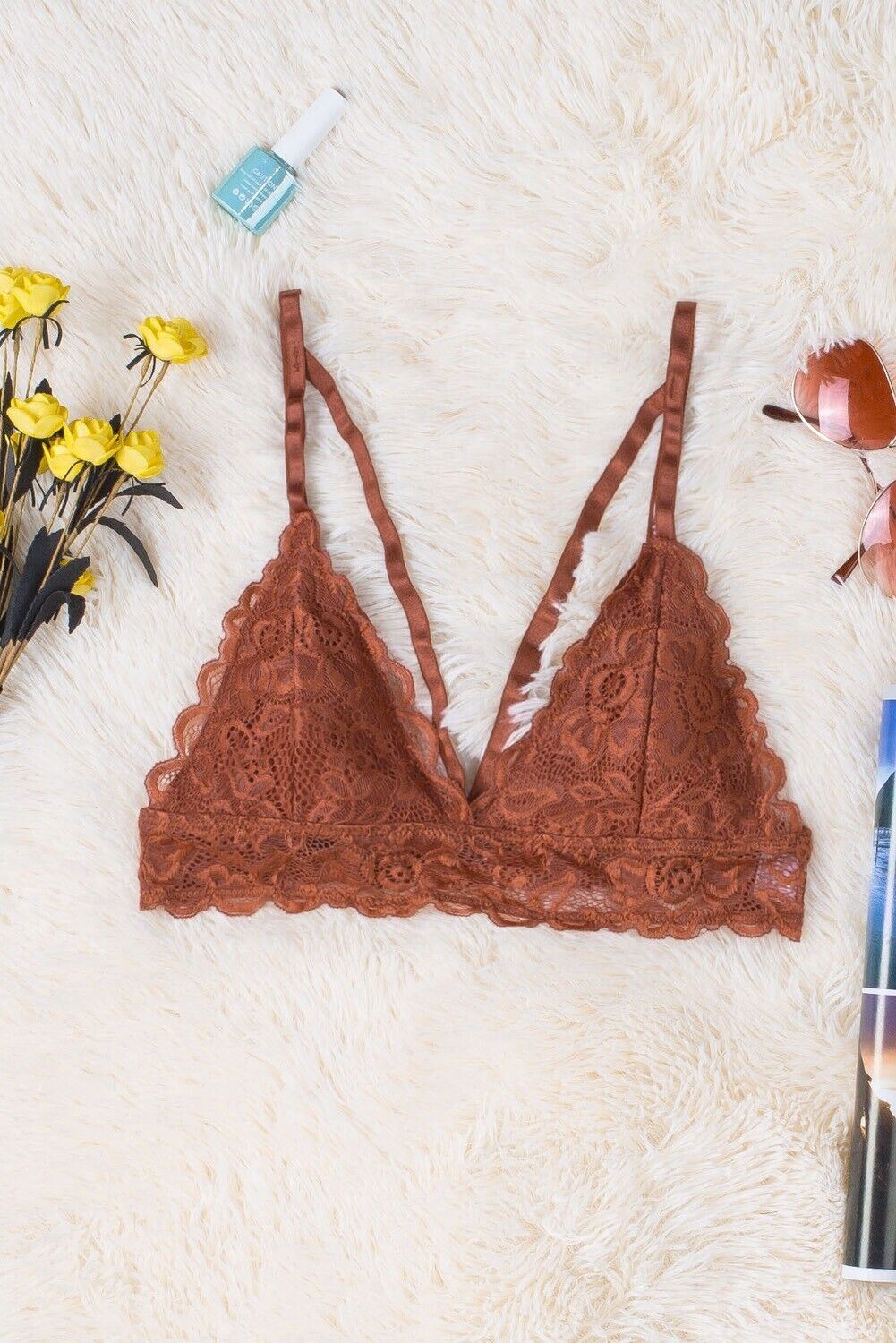 Dreamkue Copper Adjustable Strappy Lace Bralette