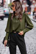 Dreamkue Crew Neck Solid Leg Of Mutton Sleeve Shirt