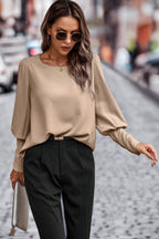 Dreamkue Crew Neck Solid Leg Of Mutton Sleeve Shirt