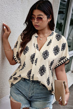 Dreamkue Curvy Short Sleeve V Neck Printed Blouse