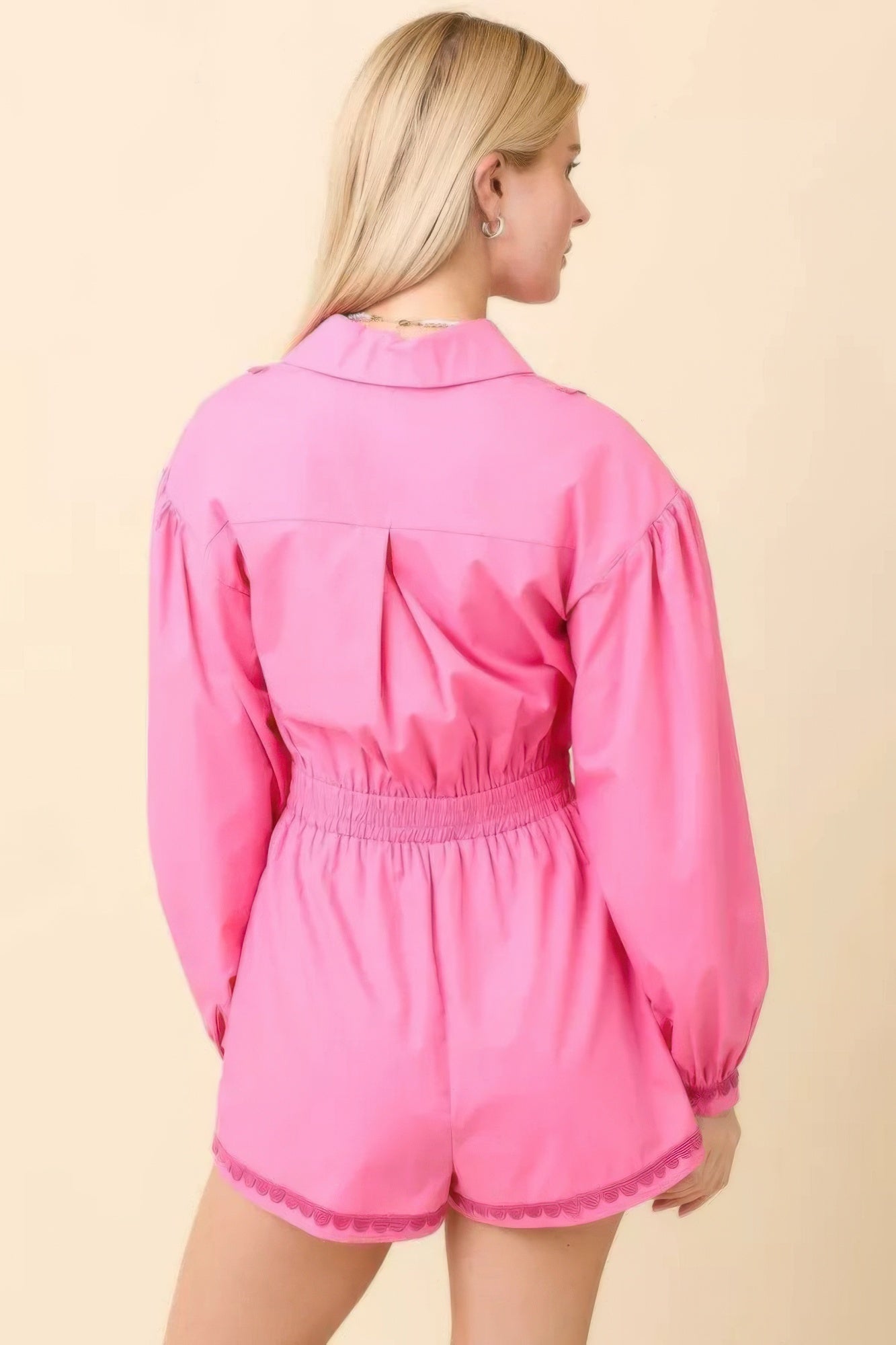 Dreamkue Long Sleeve Romper With Contrasting Scallop Lace